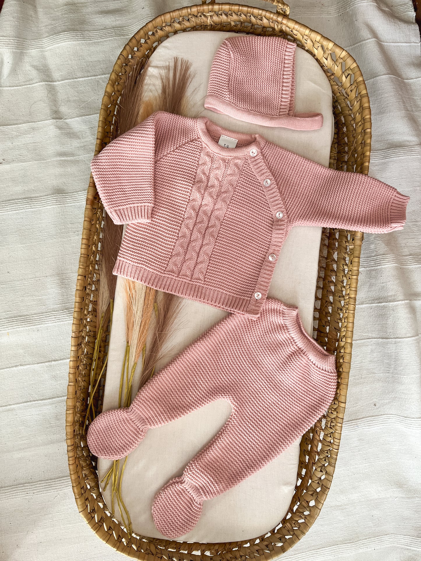 Conjunto de malha 3 peças bebé rosa