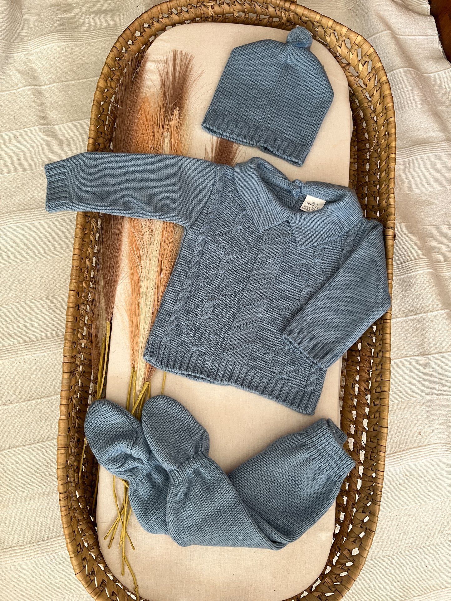 Conjunto de malha 3 peças bebé azul