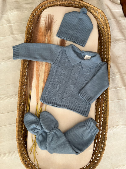 Conjunto de malha 3 peças bebé azul