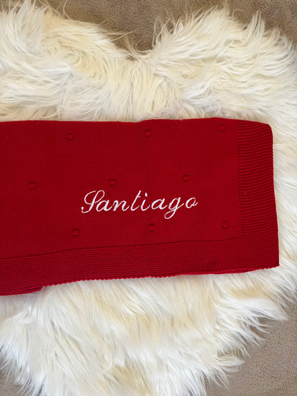 Manta de malha vermelho para bebé personalizável com nome