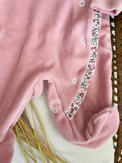 Babygrow de veludo bebé rosa velho personalizável com nome