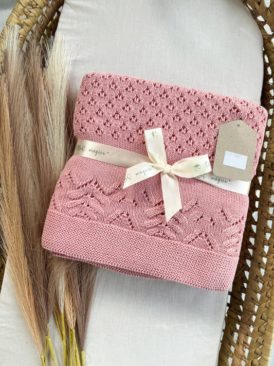 Manta de malha rosa para bebé personalizável com nome