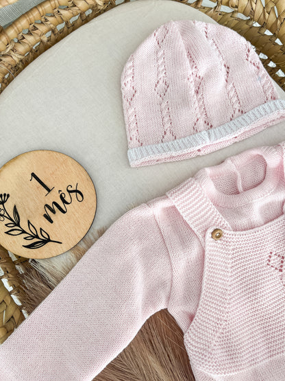 Conjunto de malha bebé 3 peças rosa
