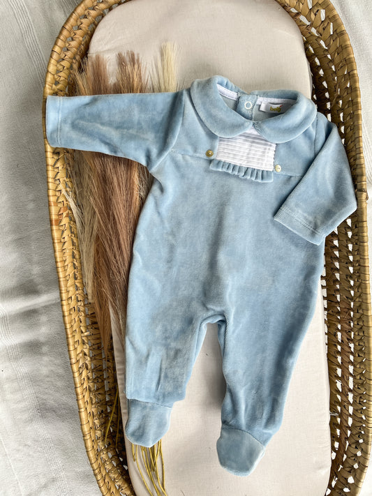 Babygrow de veludo bebé azul personalizável com nome