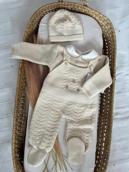 Conjunto de malha 3 peças bebé bege