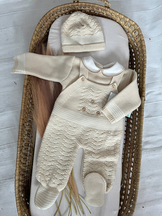 Conjunto de malha 3 peças bebé bege