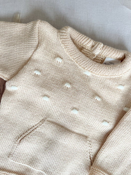 Conjunto de malha bebé 3 peças bege