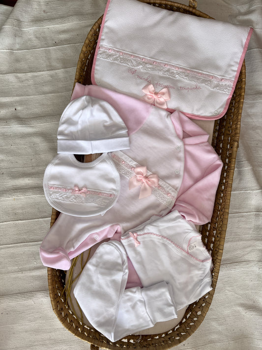Conjunto primeira roupinha rosa 6 peças bebé