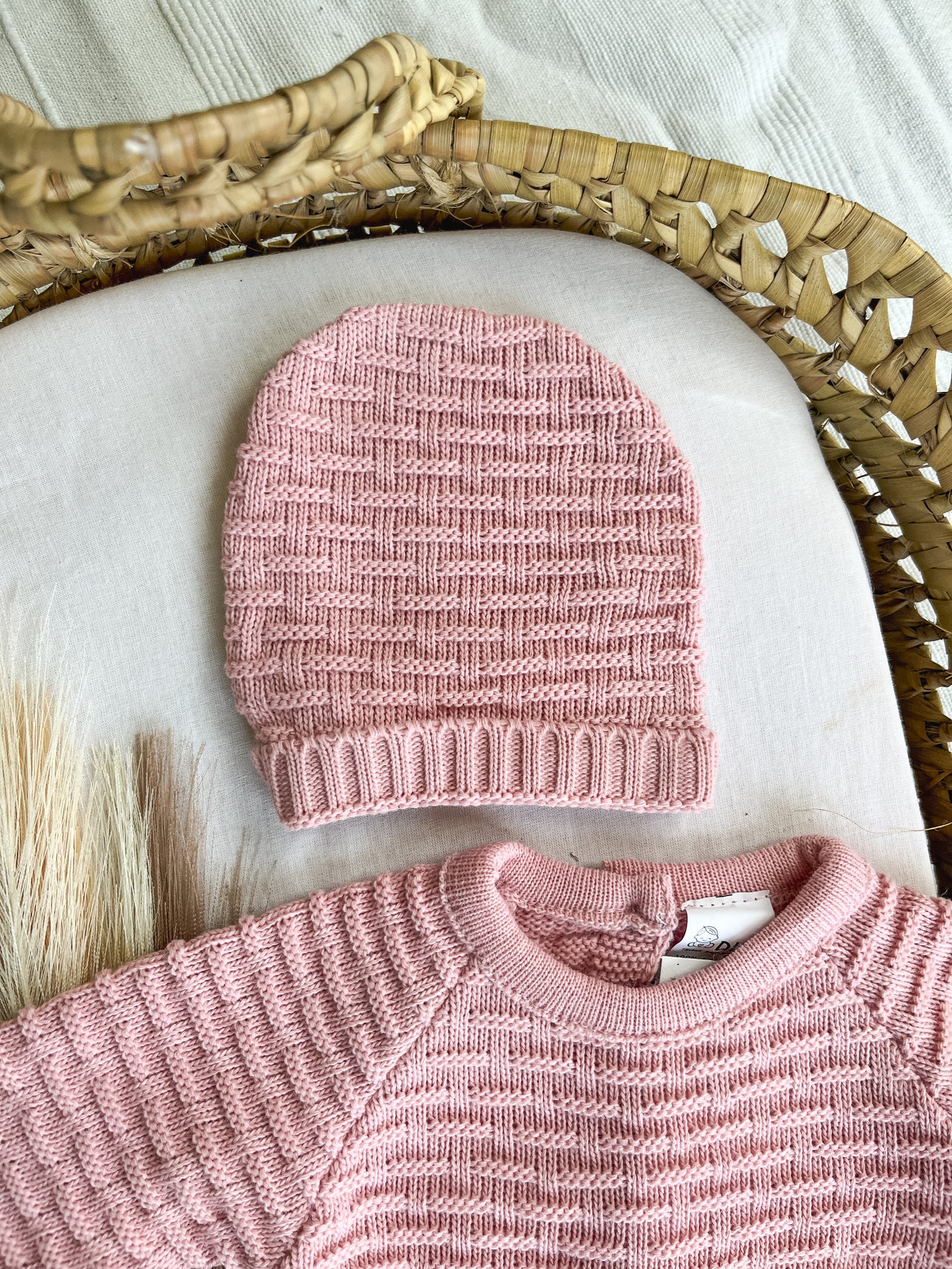 Conjunto de malha 3 peças bebé rosa velho
