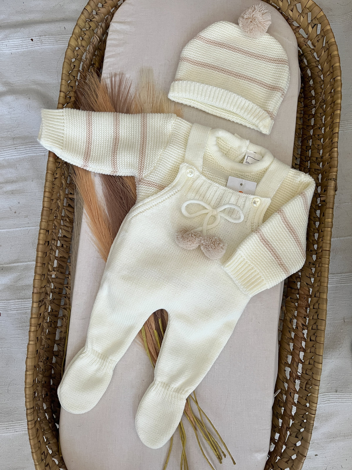 Conjunto de malha 3 peças bebé branco pérola