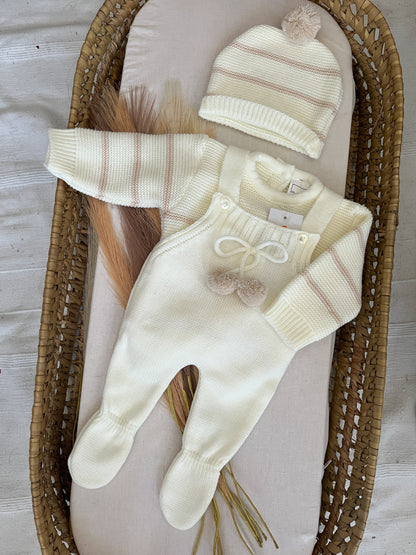 Conjunto de malha 3 peças bebé branco pérola