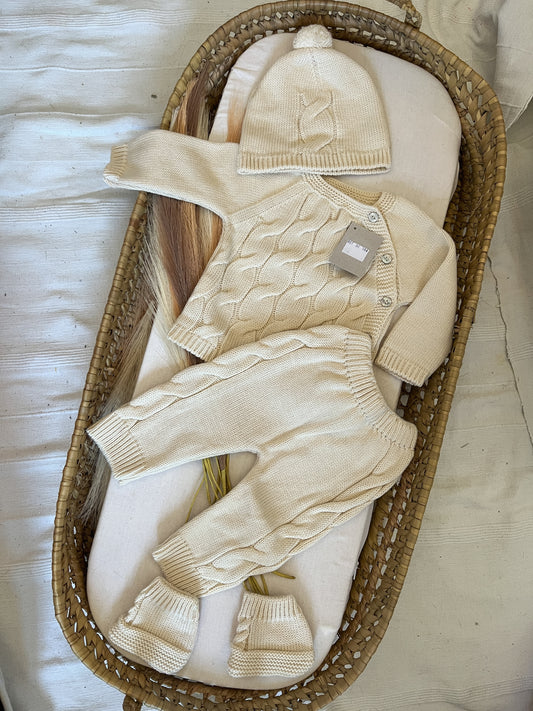 Conjunto de malha 4 peças bebé bege