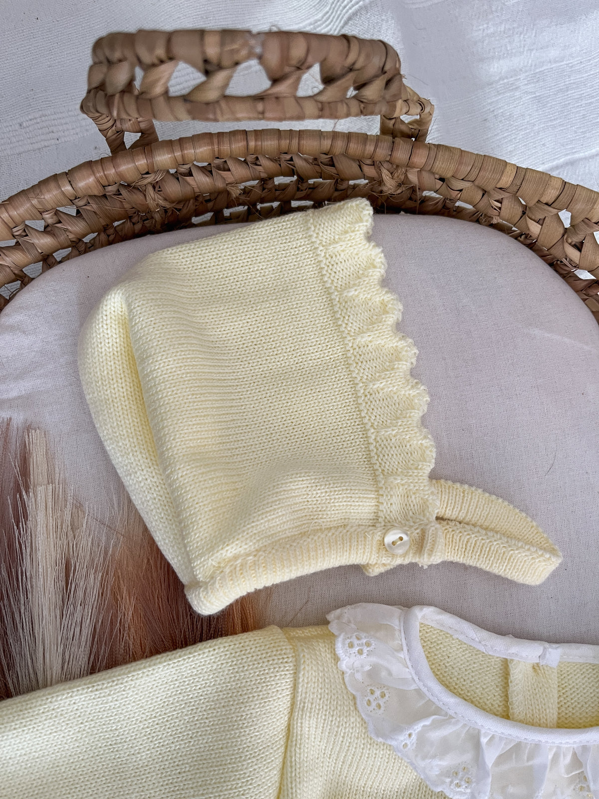 Conjunto de malha 3 peças bebé amarelo