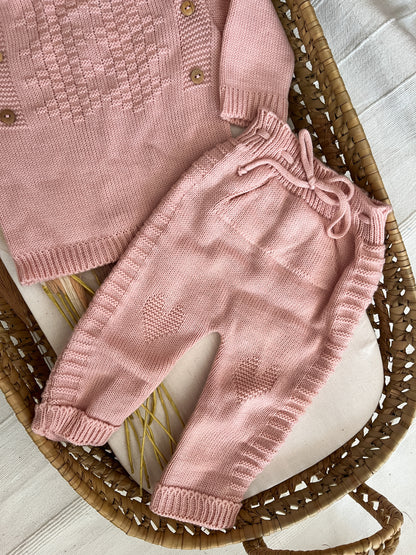Conjunto de malha 3 peças bebé rosa