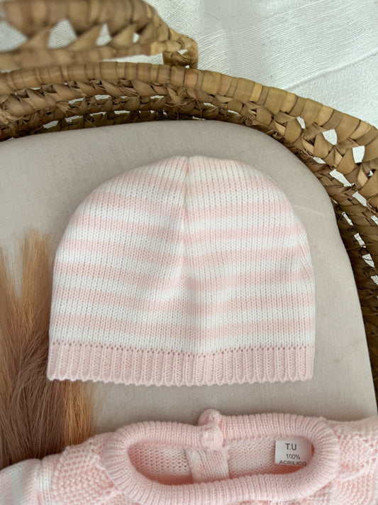 Conjunto de malha 3 peças bebé rosa bebé
