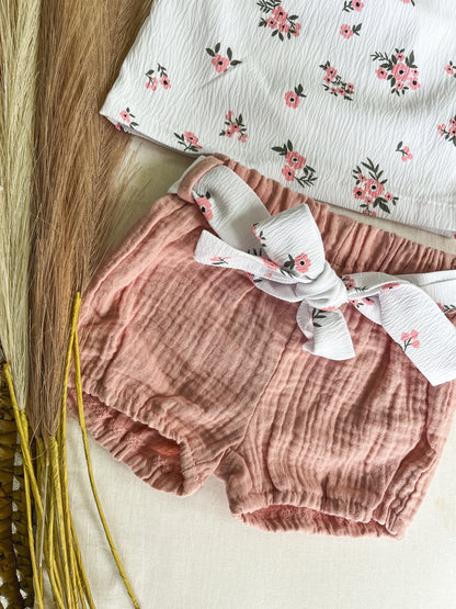 Conjunto de blusa/top com calções bebé menina rosa