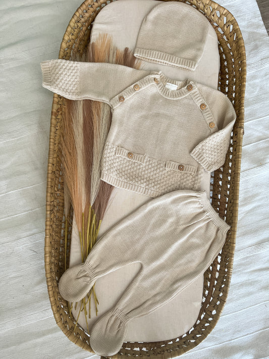 Conjunto de malha 3 peças bebé bege