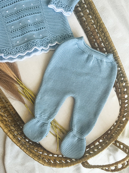 Conjunto de malha 3 peças bebé azul