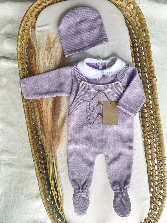 Conjunto de malha bebé 3 peças lavanda