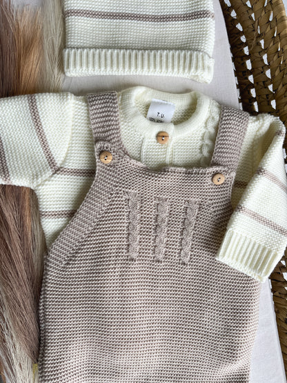 Conjunto de malha 3 peças bebé bege