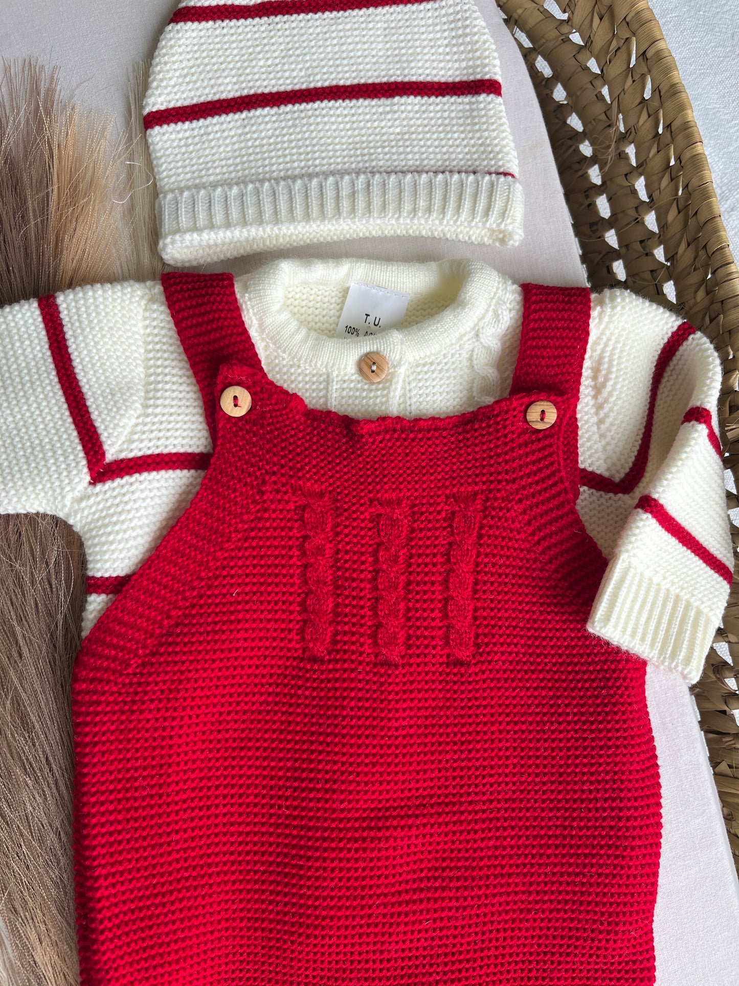 Conjunto de malha 3 peças bebé vermelho