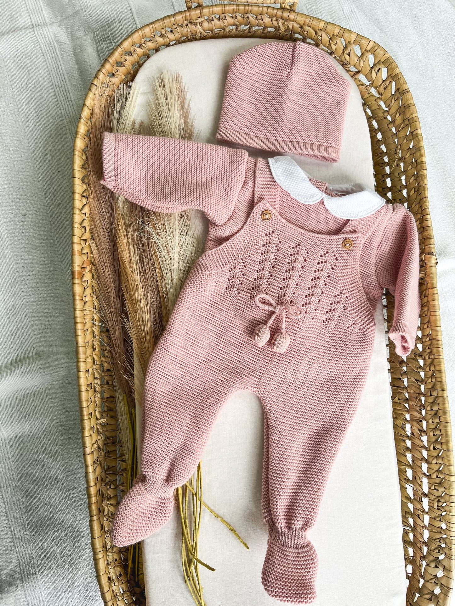Conjunto de malha 3 peças bebé rosa velho