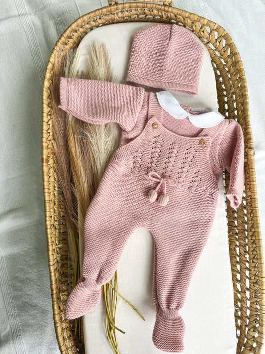 Conjunto de malha 3 peças bebé rosa velho
