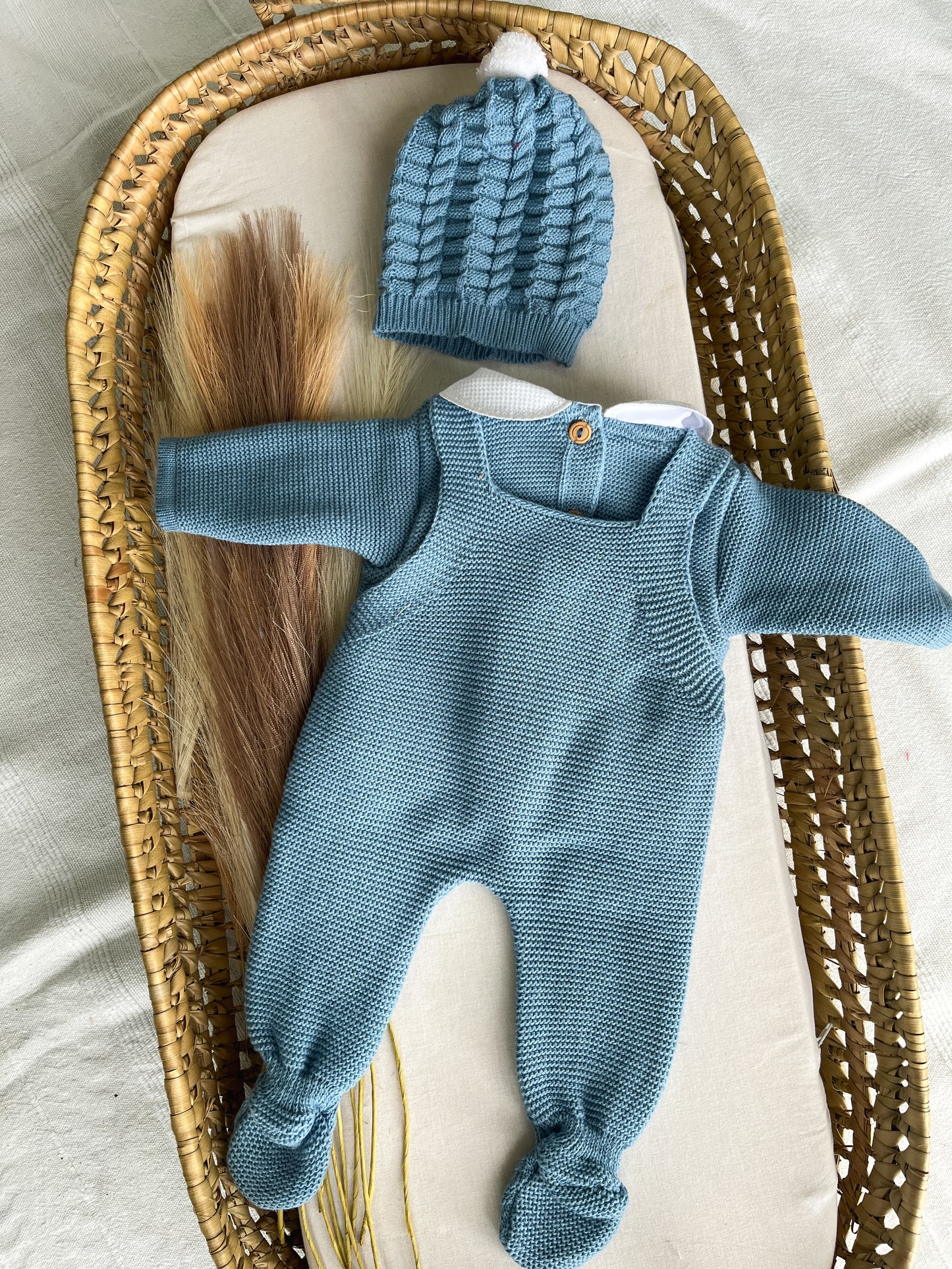 Conjunto de malha 3 peças bebé azul