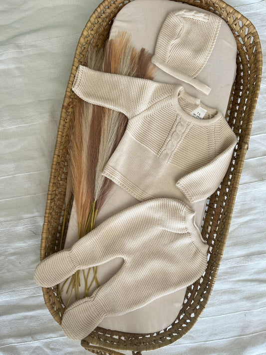 Conjunto de malha 3 peças bebé bege