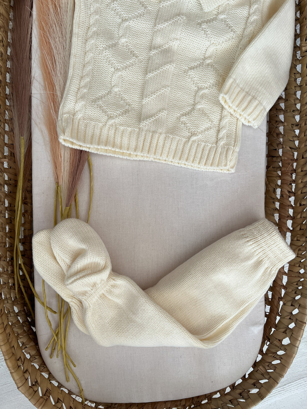 Conjunto de malha 3 peças bebé branco pérola