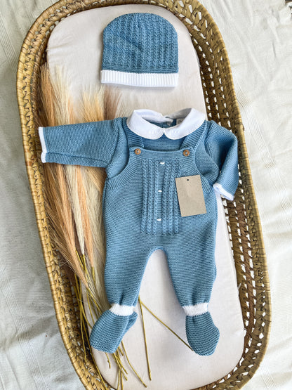 Conjunto de malha 3 peças bebé azul