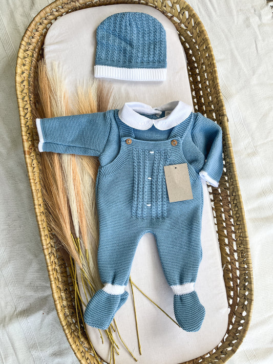 Conjunto de malha 3 peças bebé azul