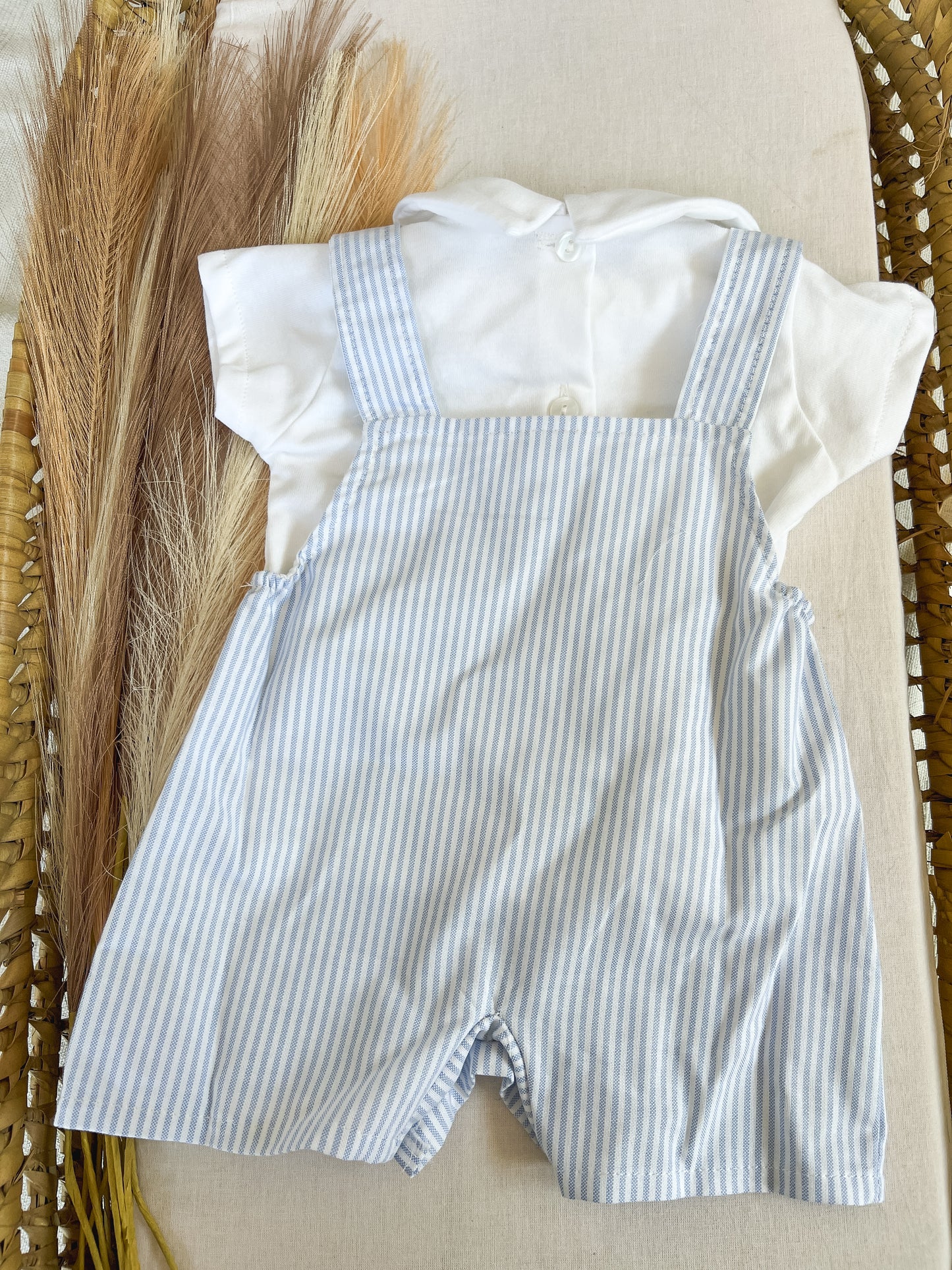 Conjunto de jardineira com blusa bebé menino azul