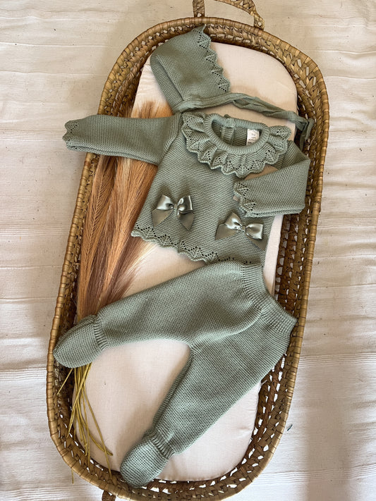 Conjunto de malha 3 peças bebé verde