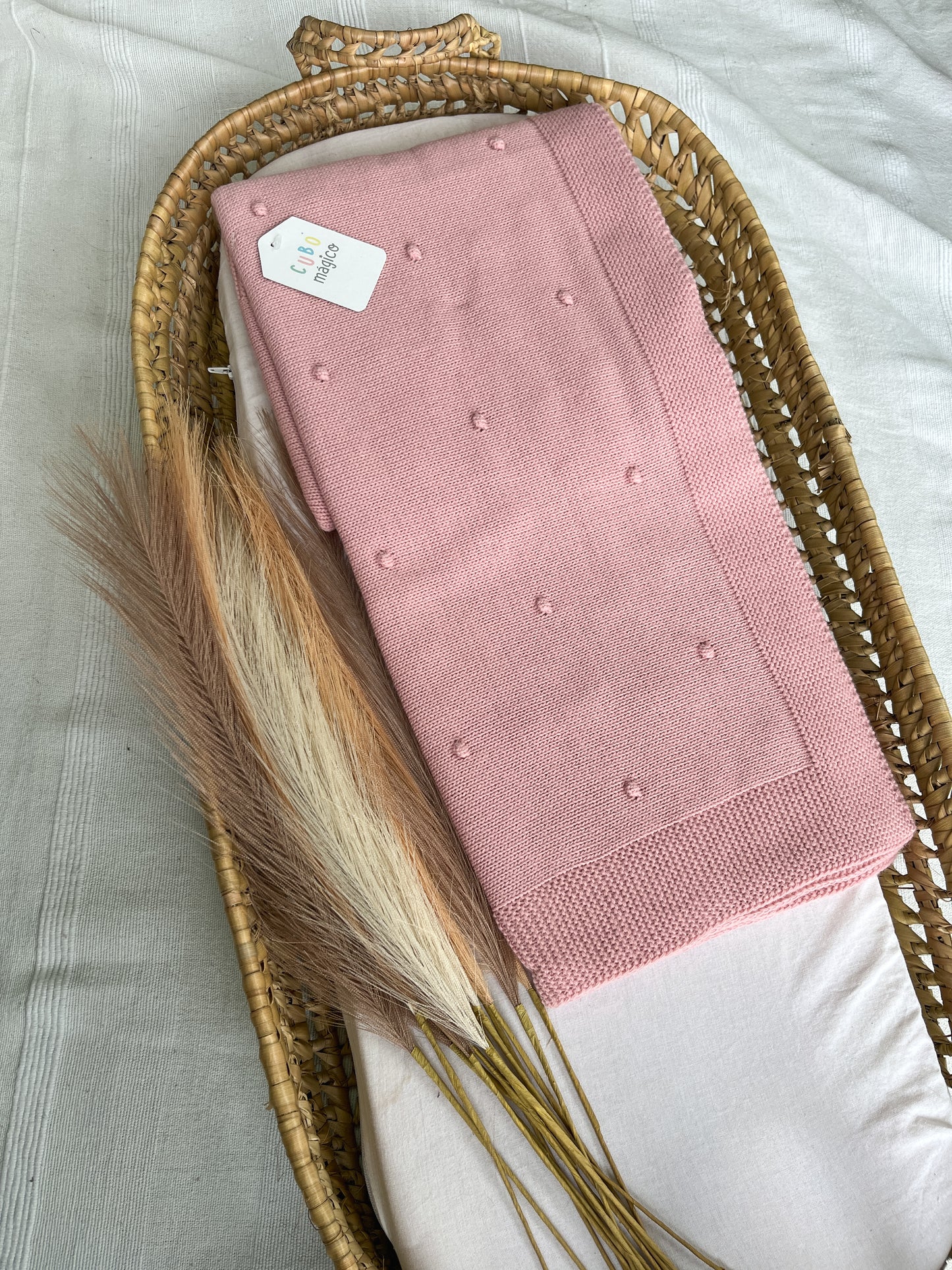 Manta de malha rosa velho para bebé personalizável com nome