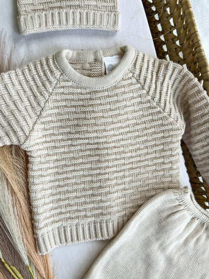 Conjunto de malha 3 peças bebé bege