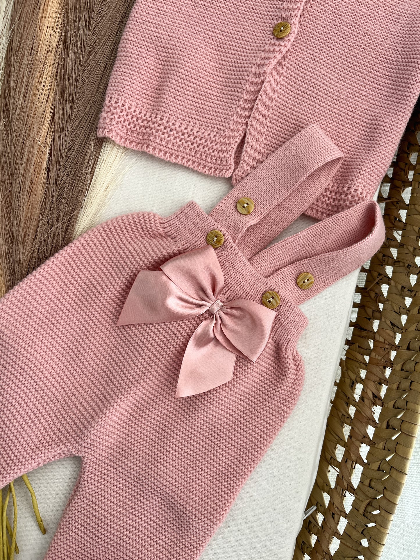 Conjunto de malha 2 peças bebé rosa velho