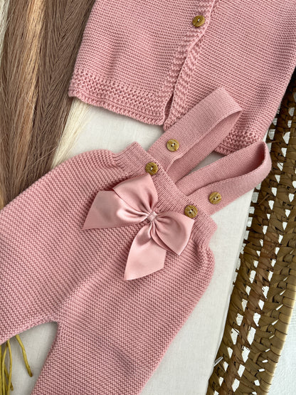 Conjunto de malha 2 peças bebé rosa velho