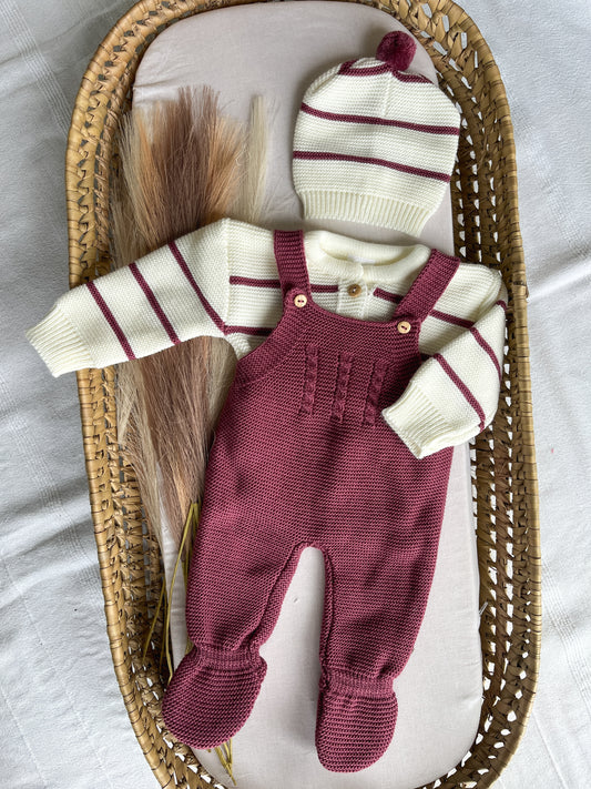 Conjunto de malha 3 peças bebé beringela