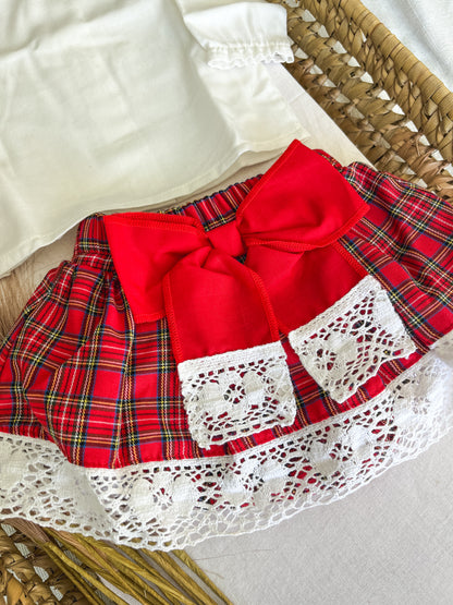 Conjunto de camisa e tapa fralda bebé menina vermelho Natal