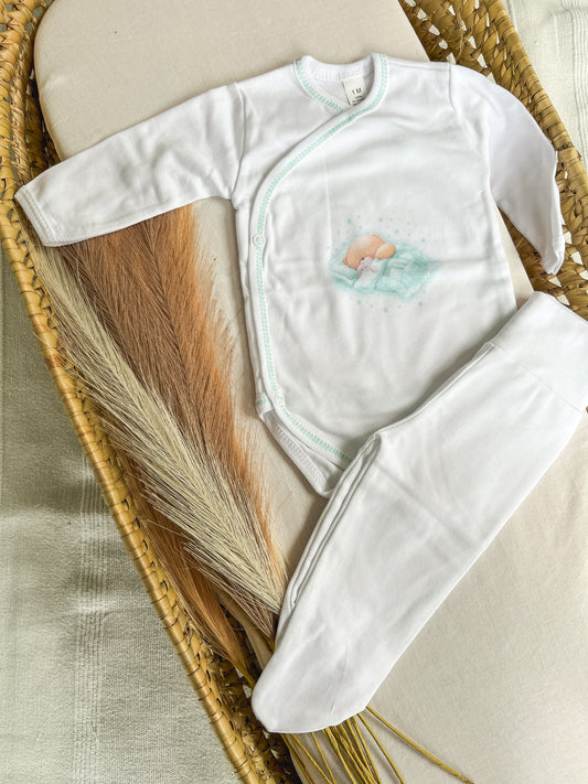 Conjunto interior body e calças bebé verde