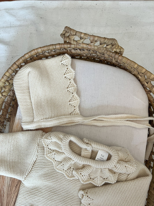 Conjunto de malha 3 peças bebé bege