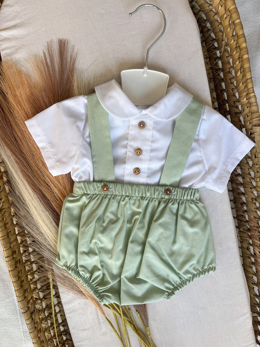 Conjunto de fofo/jardineira com blusa bebé menino verde