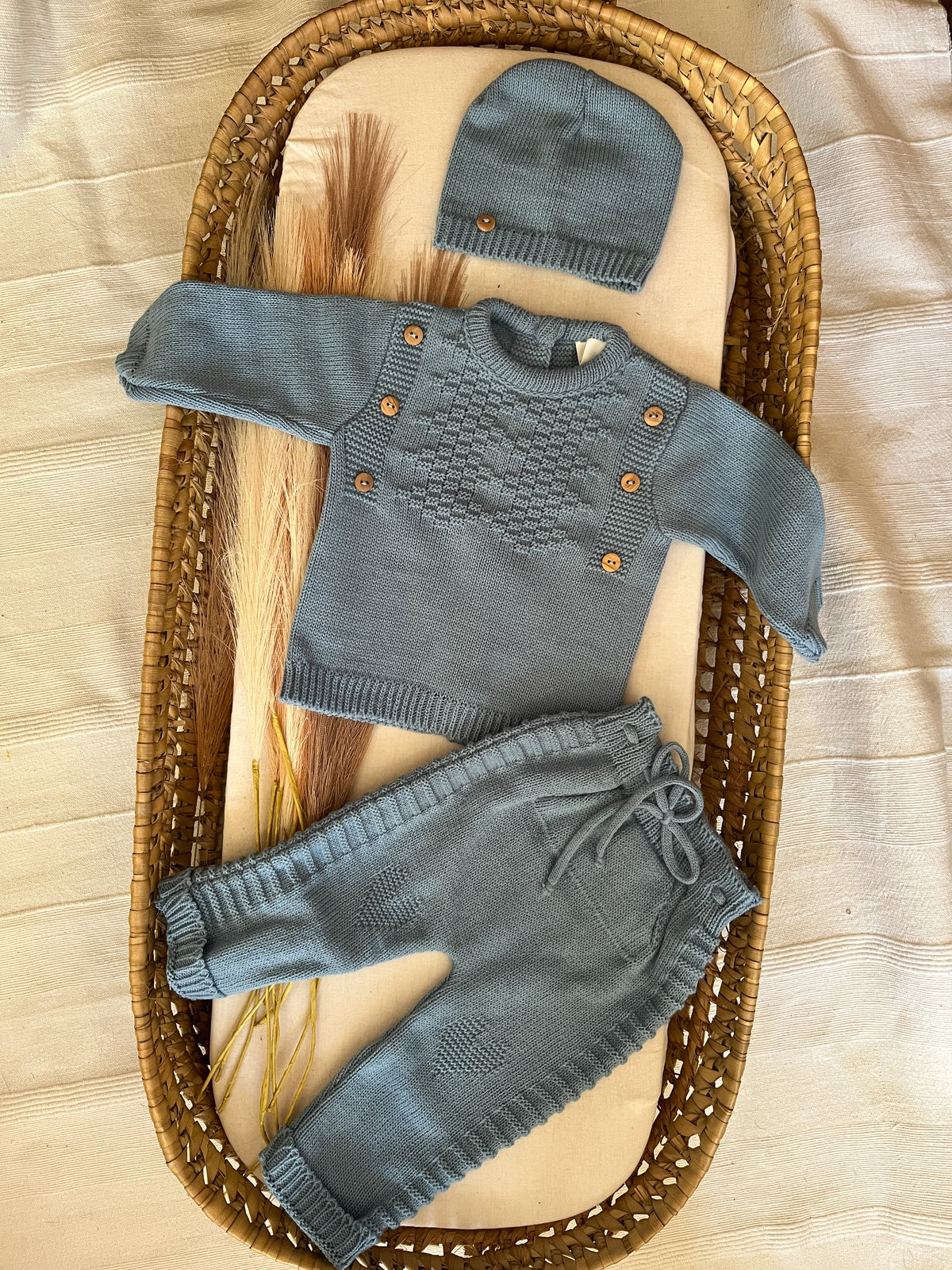 Conjunto de malha 3 peças bebé azul