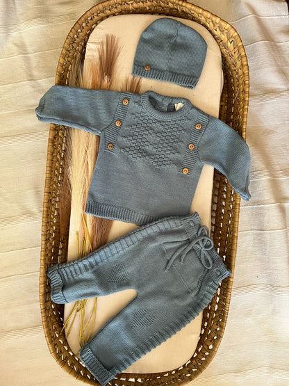 Conjunto de malha 3 peças bebé azul
