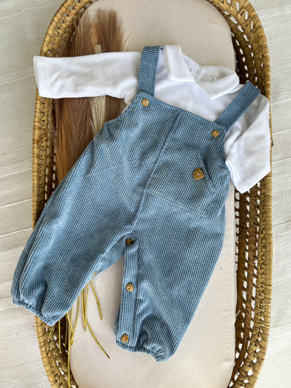 Conjunto de jardineira com camisola bebé menino azul