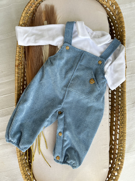 Conjunto de jardineira com camisola bebé menino azul