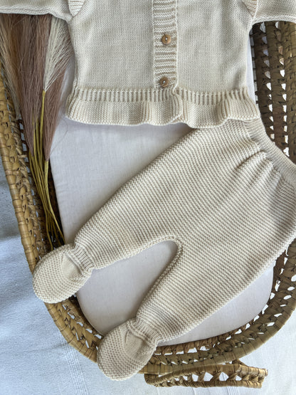 Conjunto de malha 3 peças bebé bege