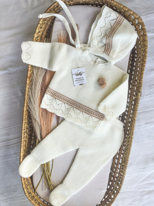 Conjunto de malha 3 peças bebé pérola