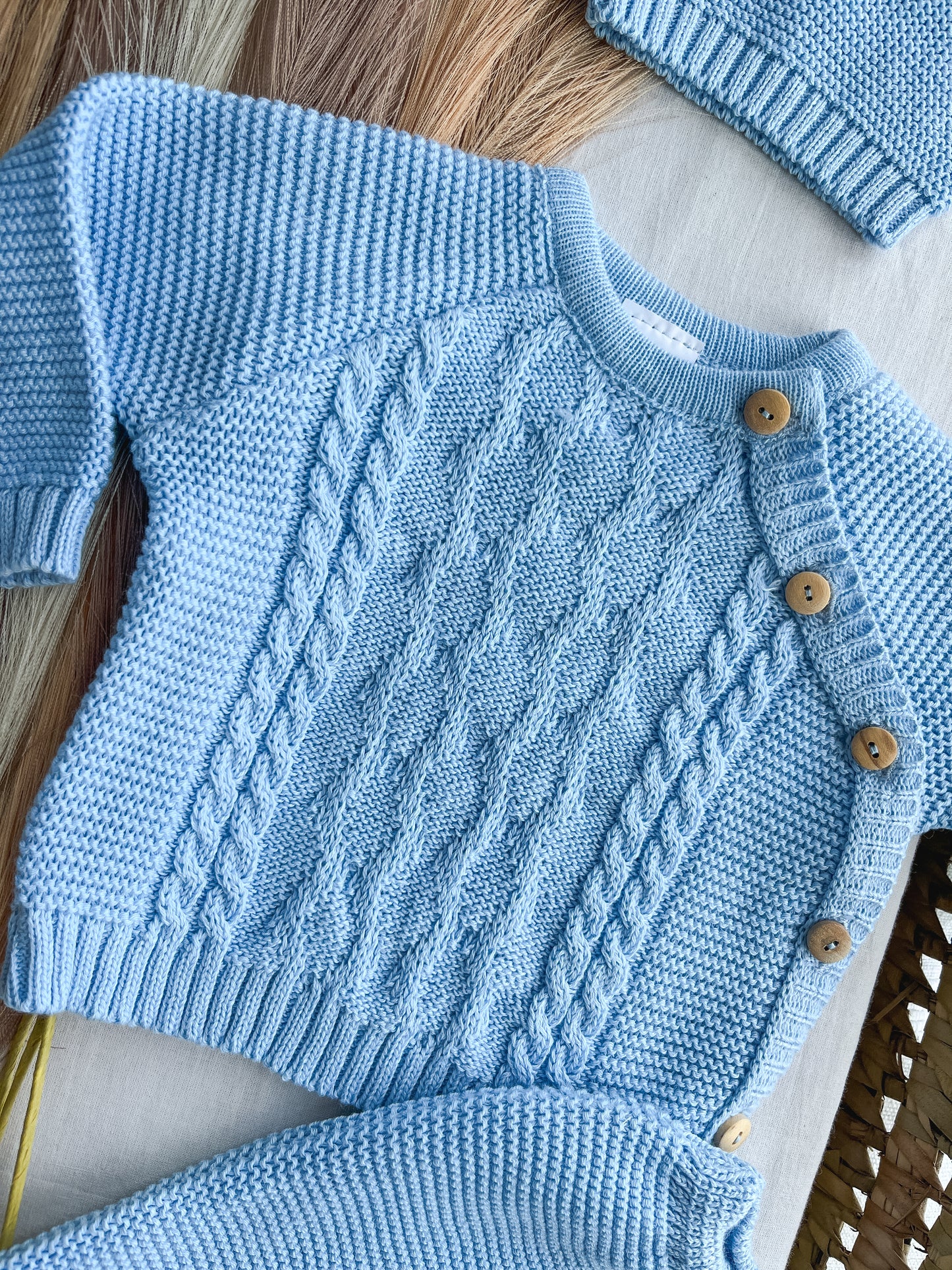 Conjunto de malha bebé 3 peças azul